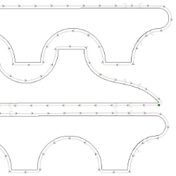 Cutting paths on CNC software Silhouette of point presser with directional arrows showing the cut path
