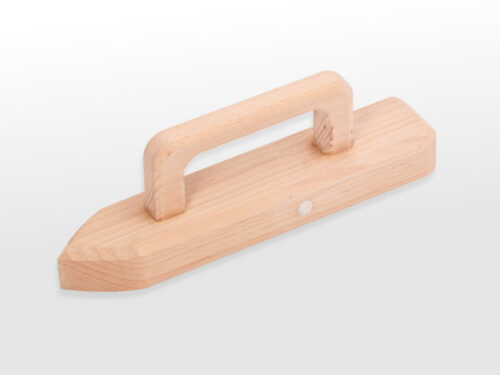 Product shot of small wooden clapper with high handle