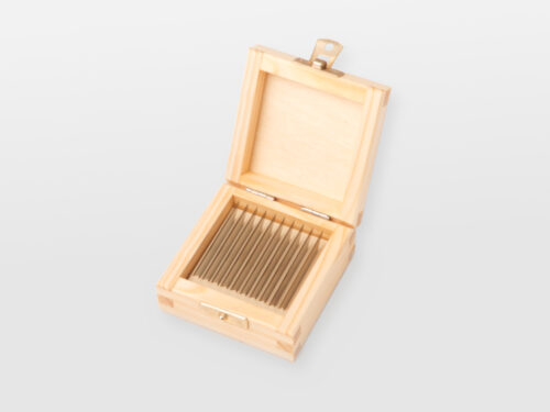 Angled open view of the blades in a compact chalk sharpener